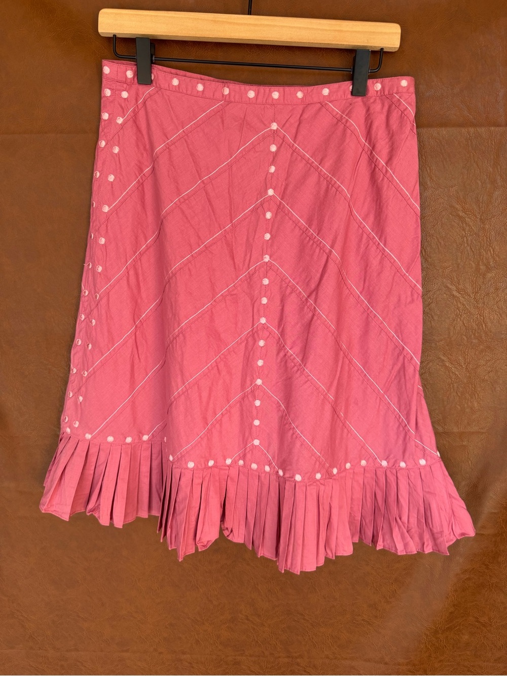 Anthropologie Odille Pink Embroidered Ruffle Hem Skirt Size 6 Y2K Boho